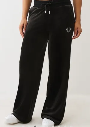 NWT True Religion Crystal HS Velour Straight Leg Track Pants – Black – XXL thumbnail 1