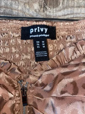 privy Ruched Rose Gold Metallic Leopard-Print Puff Sleeve Corset Crop Top thumbnail 2