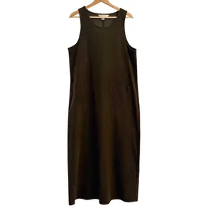 Vintage Jumper Overall Dress 14 Faux Suede Midi 90s Brown Cottagecore Granola thumbnail 2