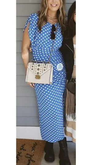FREE PEOPLE Lakeside Mini Printed Dress in Bluebell Combo Hearts Size Large thumbnail 3