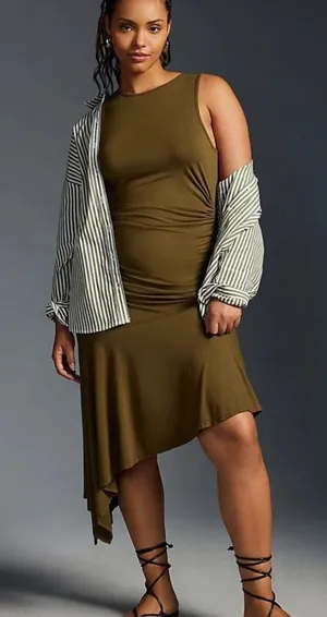 Daily Practice by Anthropologie Sleeveless Side-Ruched Dress Green Size XL thumbnail 1
