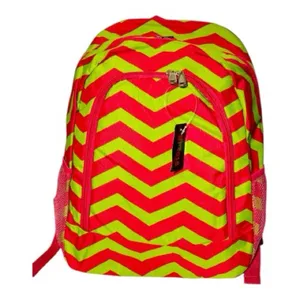Cute green and hot pink chevron pattern full size Backpack school work bag thumbnail 1