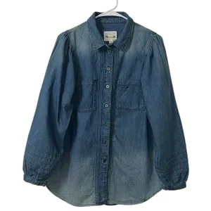 American Eagle Outfitters Denim Puff Sleeve Button Down Blue Top(Size Medium) thumbnail 3