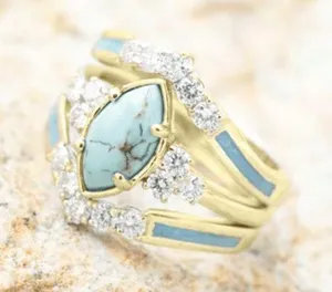 18K Gold Plated Multilayer Turquoise 3 Piece Ring thumbnail 1