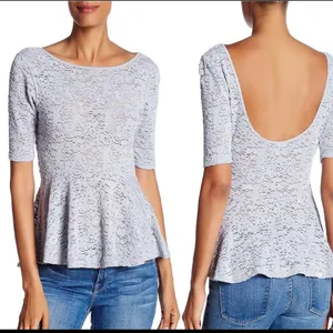 Free People Gray Lacey Second Chance Short Sleeve Peplum Top M thumbnail 3