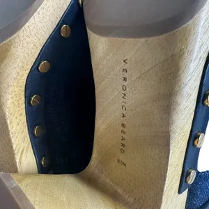 Veronica Beard Dacey Denim Clogs Heels Studded Buckle Wood Blue‎ Size 9.5 thumbnail 11