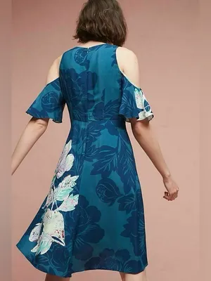 Maeve Anthropologie Elia Open‎ Shoulder Teal Floral Dress thumbnail 6