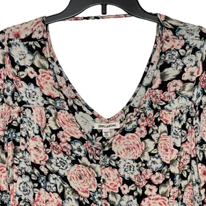 Billabong Button‎ Up Blouse Size Small Multi Color Floral Rayon Womens LS thumbnail 2