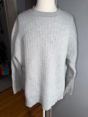 The Group Aritzia 100%Wool 100 Laine Light Blue Ribbed Crewneck Sweater thumbnail 3