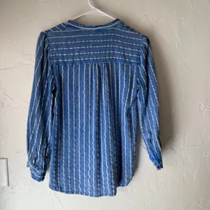 Anthropologie Size 8 Medium Blue Striped Viscose‎ Linen Blend Button Up Long Slv thumbnail 5