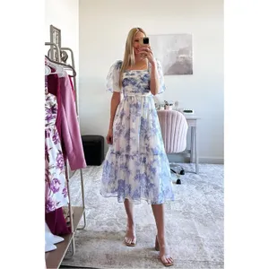 Abercrombie & Fitch The A&F Emerson Angel Sleeve Midi Dress Size XS NWT Blue thumbnail 2