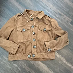 Free People Brown Utility Cropped Military Jacket Button Front Small Boho Field thumbnail 4