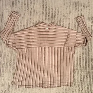 RVCA Womens Tan Striped Gauze Button Down Shirt Oversized Long Sleeve Large thumbnail 6