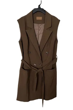 Crescent Sleeveless Vest Blazer Dress M Brown Twee Preppy thumbnail 11
