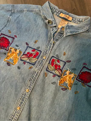Light Blue Embroidered Denim Button thumbnail 2