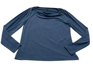 Ann Taylor blue top with draped neckline thumbnail 1