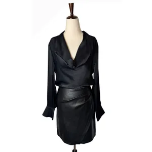 Maeve Plunge Vegan Leather Dress Women 0 Black Cowl Neck Mini Moto‎ Goth Sexy thumbnail 2