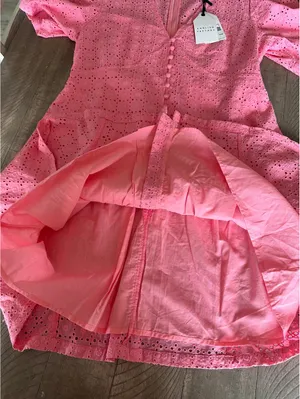 NWT English Factory Broderie Lace Puff Sleeve Mini Dress in Pink Women’s Medium thumbnail 12