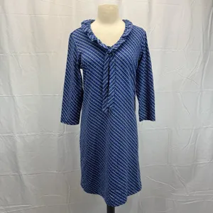 J. McLaughlin Catalina Jaclyn Dress M 3/4 Sleeve Ruffle Neck Tie Blue Stretch thumbnail 2