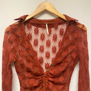 Free People Mesh Floral Burnout Button Long Sleeve Top XS Fairycore Festival thumbnail 7