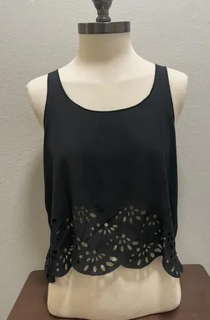 Brandy Melville Black Floral Cut Out Crop Top thumbnail 1