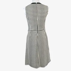 Lauren Ralph Lauren Houndstooth Faux Wrap Dress 4 Black White leather trim thumbnail 2