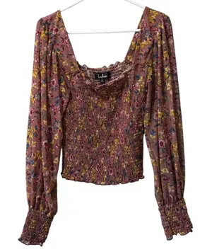 LuLu's Women Blouse Size Small Floral Crop Top Long Sleeve‎ Stretch Sexy Party thumbnail 1
