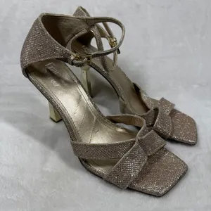 Franco Sarto Rania 2 Champagne Gold Glitter Square Toe‎ Heeled Sandals 8.5M thumbnail 1