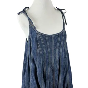 Free People Denim Dreams Midi Maxi Dress in 70s Blue Large Jean Jumper Retro thumbnail 10
