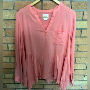 Maeve Anthropologie Orange/Pink Laiken Henley Popover Top Lightweight Size 10 thumbnail 3