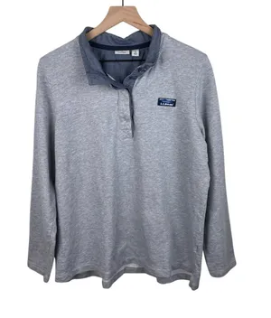 L.L. Bean Women's Soft Cotton Rugby Shirt Size XL Heather Grey Chambray Preppy thumbnail 1