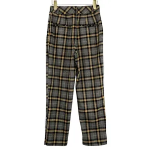 H&M Tan Black Plaid High Rise Straight Leg Trousers Pants Size 4 thumbnail 3