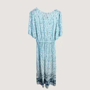 Margaux Riviera Blue White Print Viscose Maxi Dress Flutter Sleeve Size L thumbnail 3