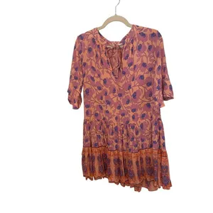 Petal + Pup Mini Dress 4 Peach Floral Paisley Tiered‎ Boho Cottagecore Pockets thumbnail 2