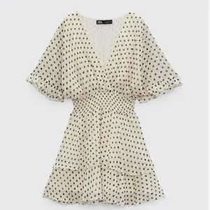 Zara Off White Polka Dot V-neck Wrap Ruffle Layered Smocked Tiered Mini Dress L thumbnail 4