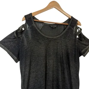 Rock & Republic T-Shirt Womens XL Gray Cold Shoulder Cut Out Burnout High Low thumbnail 6