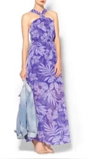 Sabine Purple Neck Strap Printed Maxi Floral Dress Size Small - C11-054 thumbnail 1