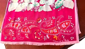 Oscar de la Renta 80’s Silk Raspberry Pink Botanical & Paisley Oblong Scarf thumbnail 2