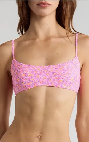 Kulani Kinis Hidden Underwire Crop Bikini Top Pink Floral Sz L NEW $68 thumbnail 1