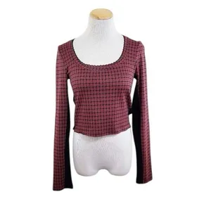 ✨Free People Boston Square Neck Sz Medium Tee Red Plaid Long Sleeve✨ thumbnail 3
