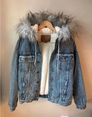 American Eagle Sherpa Lined Denim Jacket Faux Fur Hood XS thumbnail 1