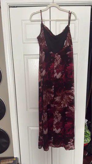 Lulus Flowery Passion Burgundy Floral Print Cowl Neck Midi Dress thumbnail 2
