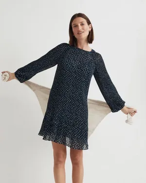 Madewell Crinkle Georgette Mini Dress in Floral Blue Large thumbnail 1