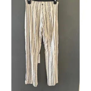 Billabong Womens Striped Wide Leg Linen Blend Pants‎ Cream Navy Blue Coastal L thumbnail 4