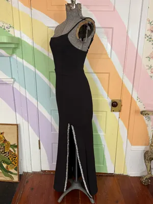 Lulu’s Absolutely Sensational Black Rhinestone One-Shoulder Maxi Dress Sz S 💚🍄 thumbnail 6