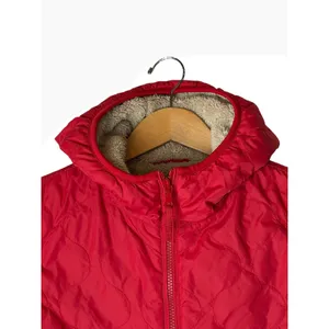Uniqlo Quilted Puffer Jacket Women Small Red Fleece Lined Hooded Gorpcore thumbnail 6