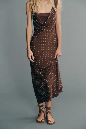 Zara Elegant Brown Polka Dot Cowl Neck Maxi Dress thumbnail 5
