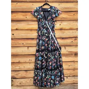 Mac Duggal Size 0 Black Floral Plunge V Neck Lace Maxi Long Formal Gown Dress thumbnail 6