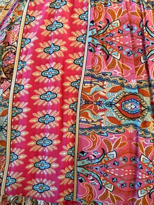 Boho Pink Paisley Tiered Mini Dress // Vibrant Summer Solstice Vibe M thumbnail 7