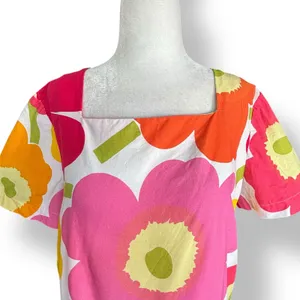 Handmade Vintage‎ Mod Floral Top Pink Orange Flower Power Cotton Blouse Euro Summer Retro thumbnail 2